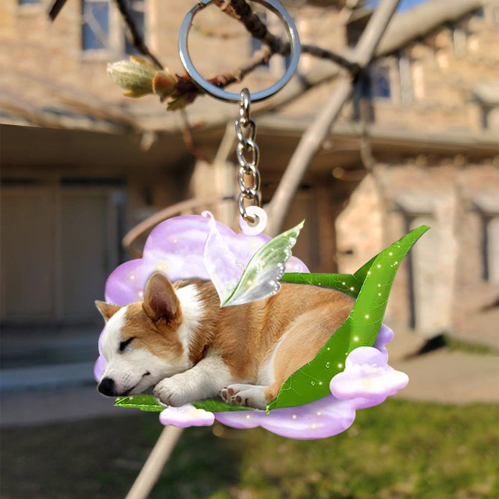 Corgi-Sleep On Fallen Leaves Flat Acrylic Keychain