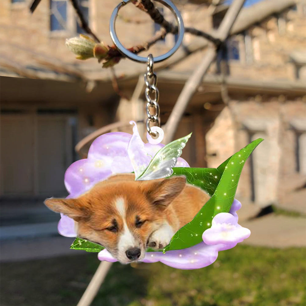 Corgi (2)-Sleep On Fallen Leaves Flat Acrylic Keychain