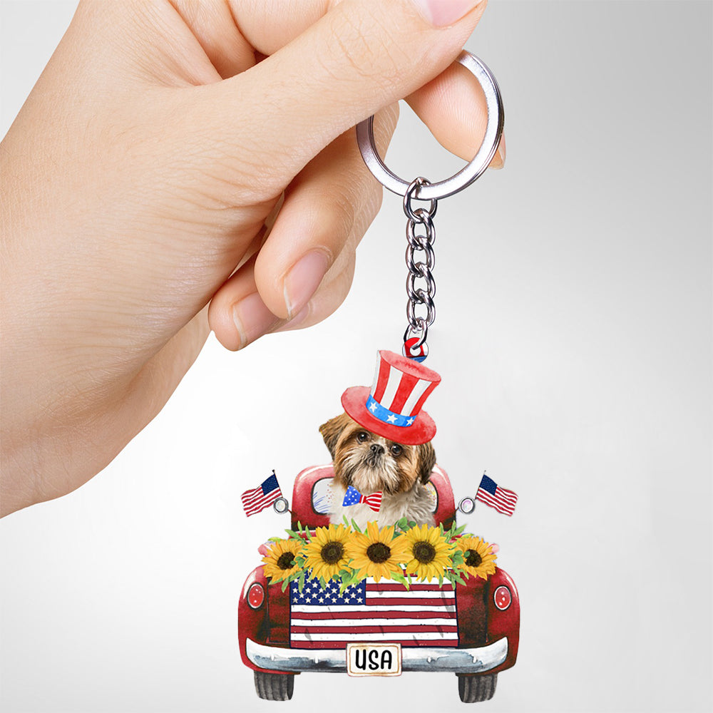 Cream Shih tzu-USA Truck Flat Acrylic Keychain