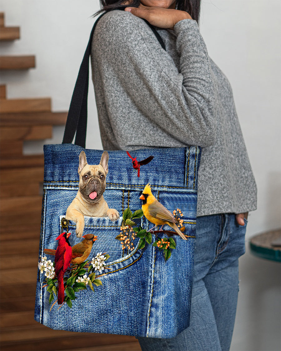 Cream French Bulldog-Cardinal &amp; Dog Cloth Tote Bag