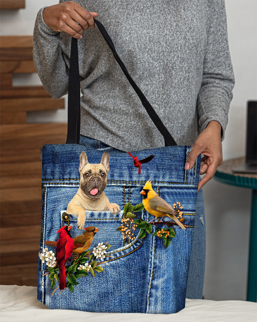 Cream French Bulldog-Cardinal &amp; Dog Cloth Tote Bag