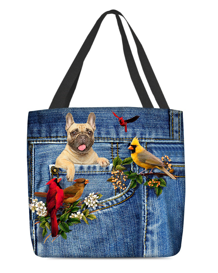 Cream French Bulldog-Cardinal &amp; Dog Cloth Tote Bag