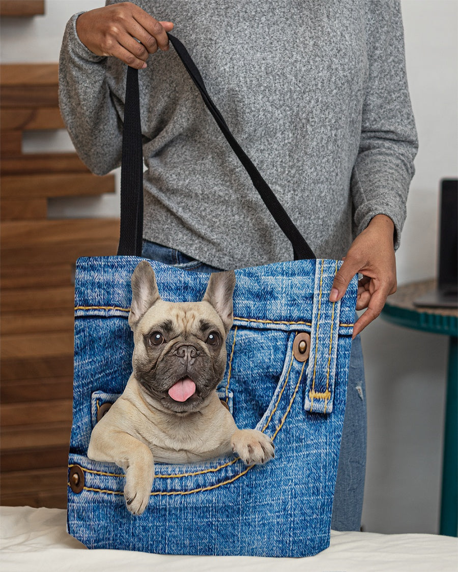 Cream french bulldog-in pocket-Cloth Tote Bag