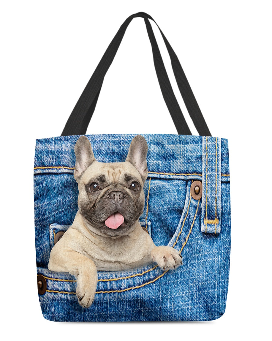 Cream french bulldog-in pocket-Cloth Tote Bag