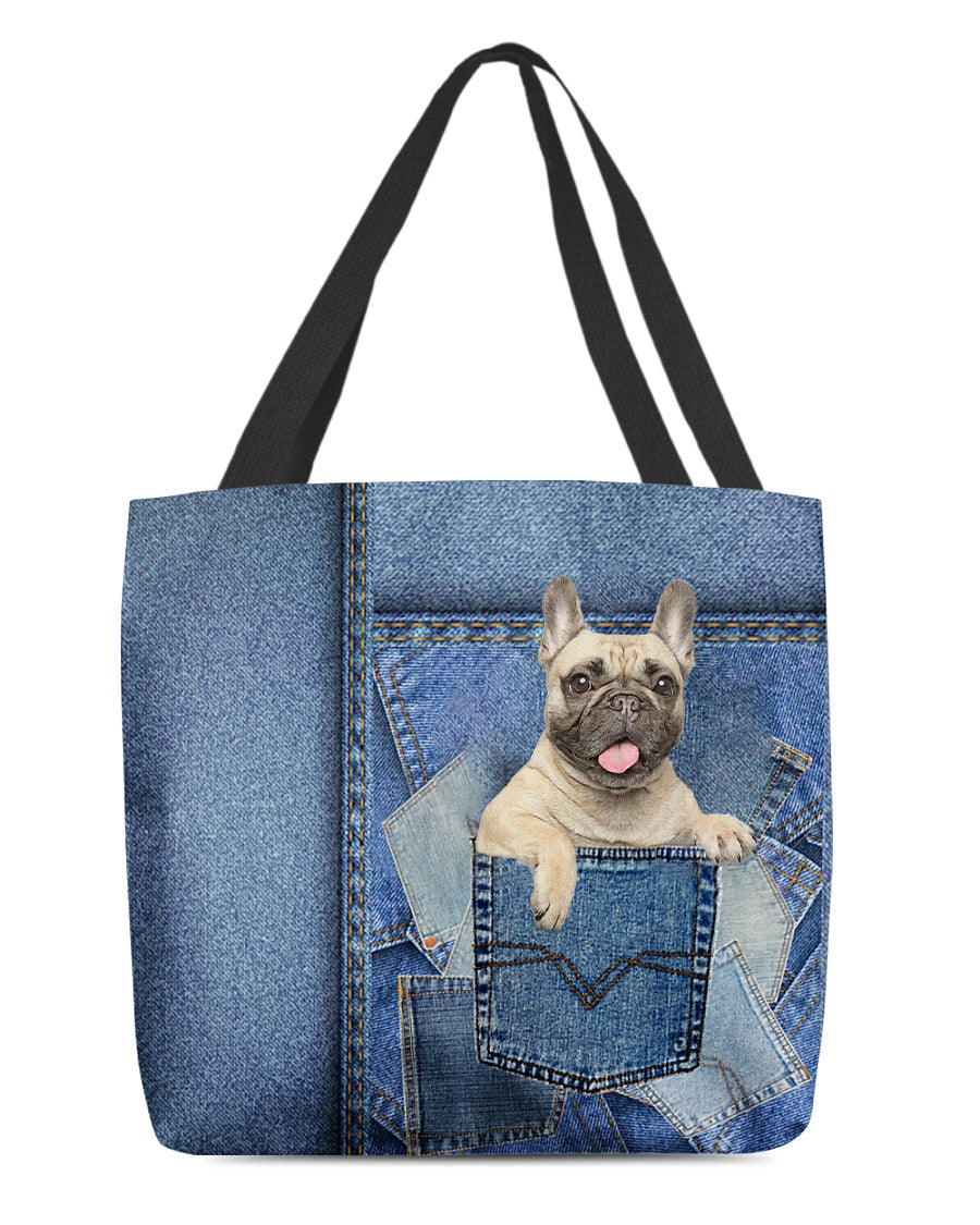 Cream french bulldog-in pocket2-Cloth Tote Bag