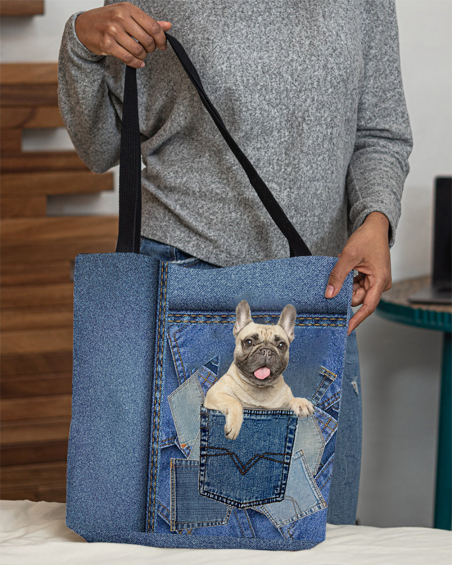 Cream french bulldog-in pocket2-Cloth Tote Bag