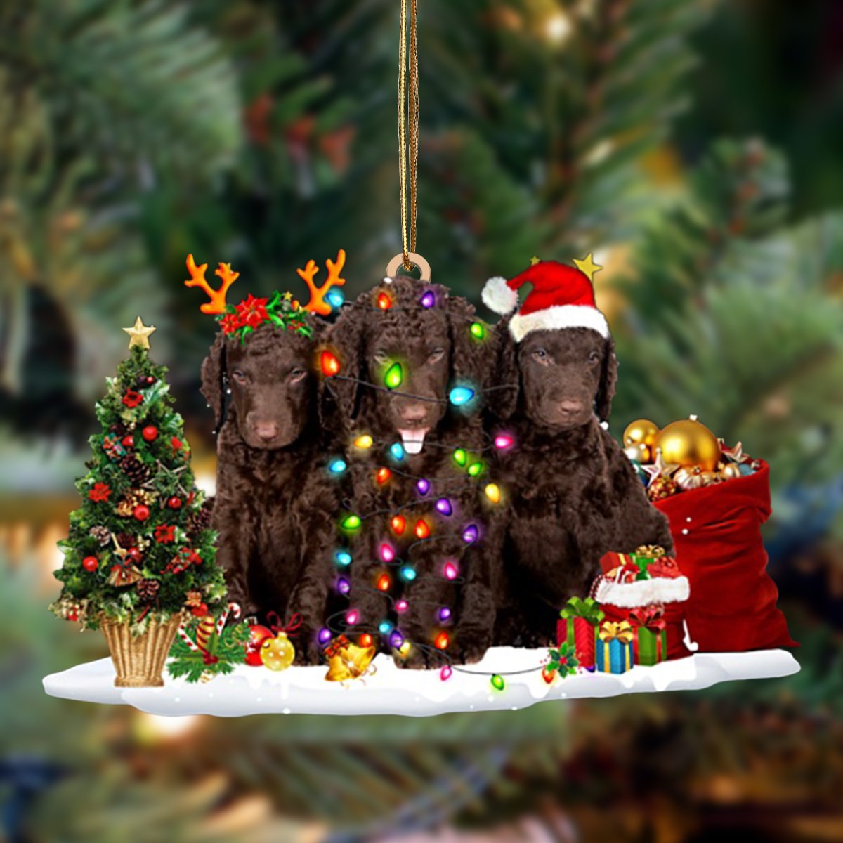 Curly Coated Retriever-Christmas Dog Friends Hanging Ornament