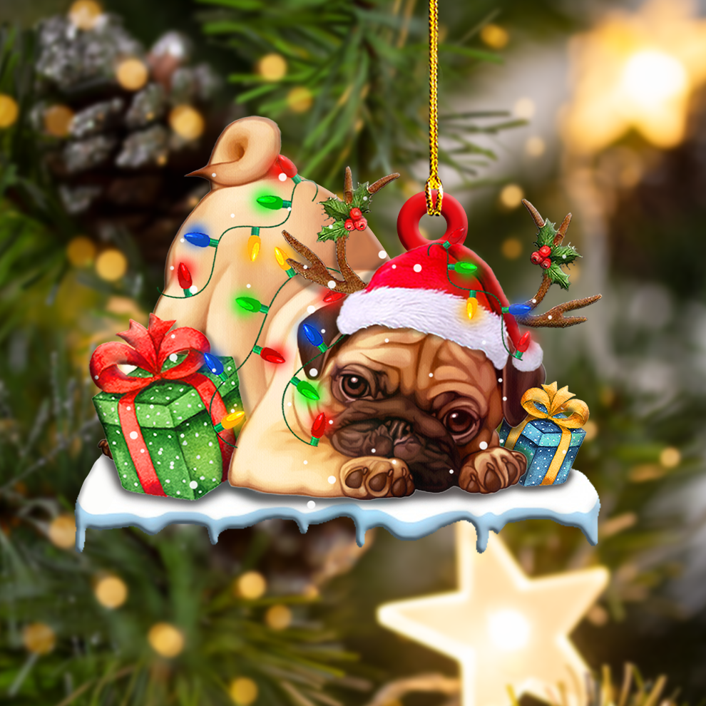 Cute Pug Christmas Shape Ornament