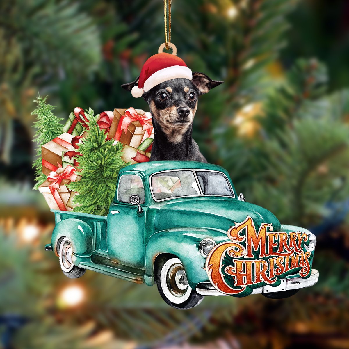 DOBERMANN-Green Truck Hanging Ornament