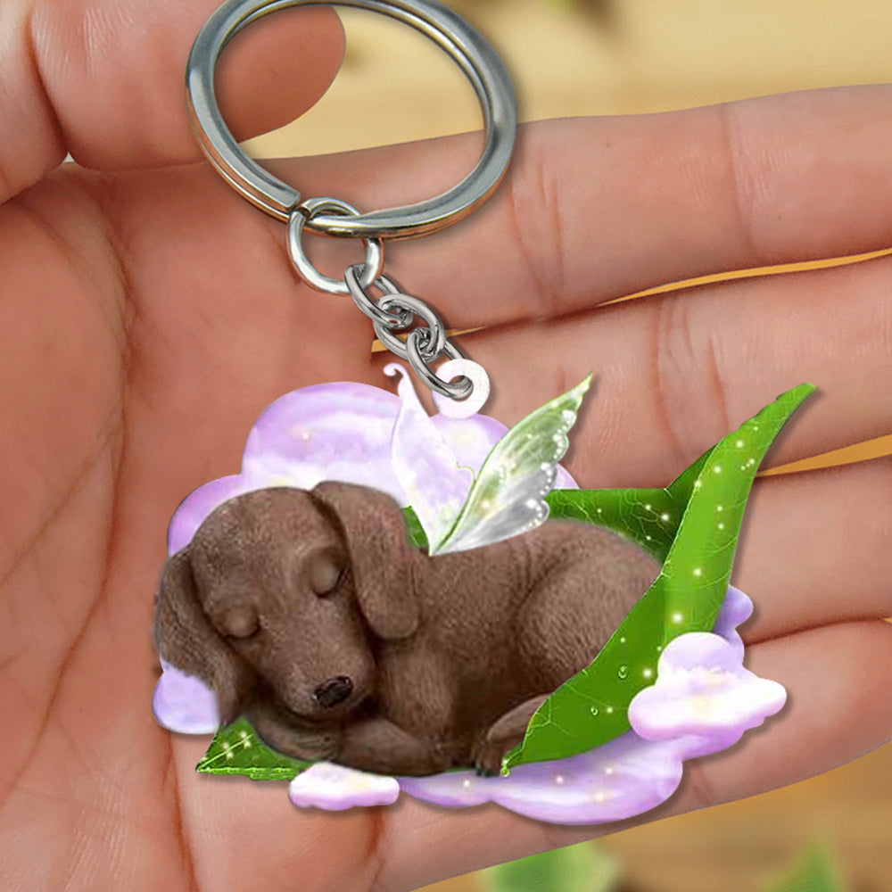 Dachshund-Sleep On Fallen Leaves Flat Acrylic Keychain