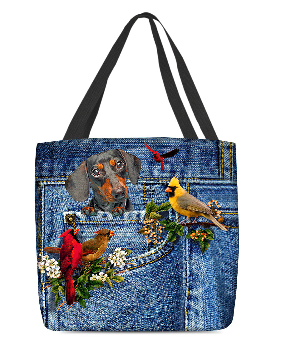 Dachshund-Cardinal &amp; Dog Cloth Tote Bag