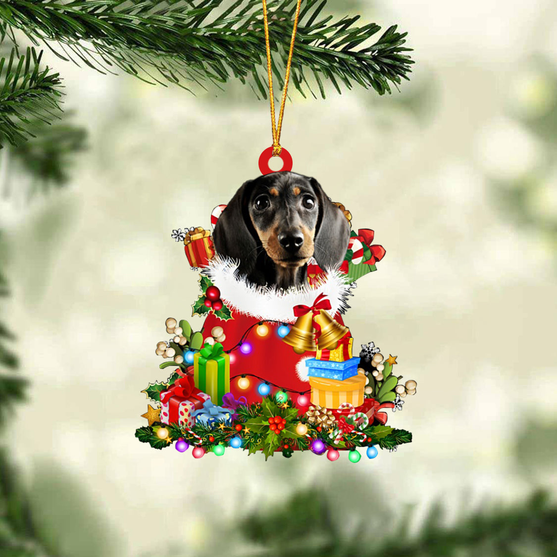 Dachshund-Christmas Bag Gift-Two Sided Ornament