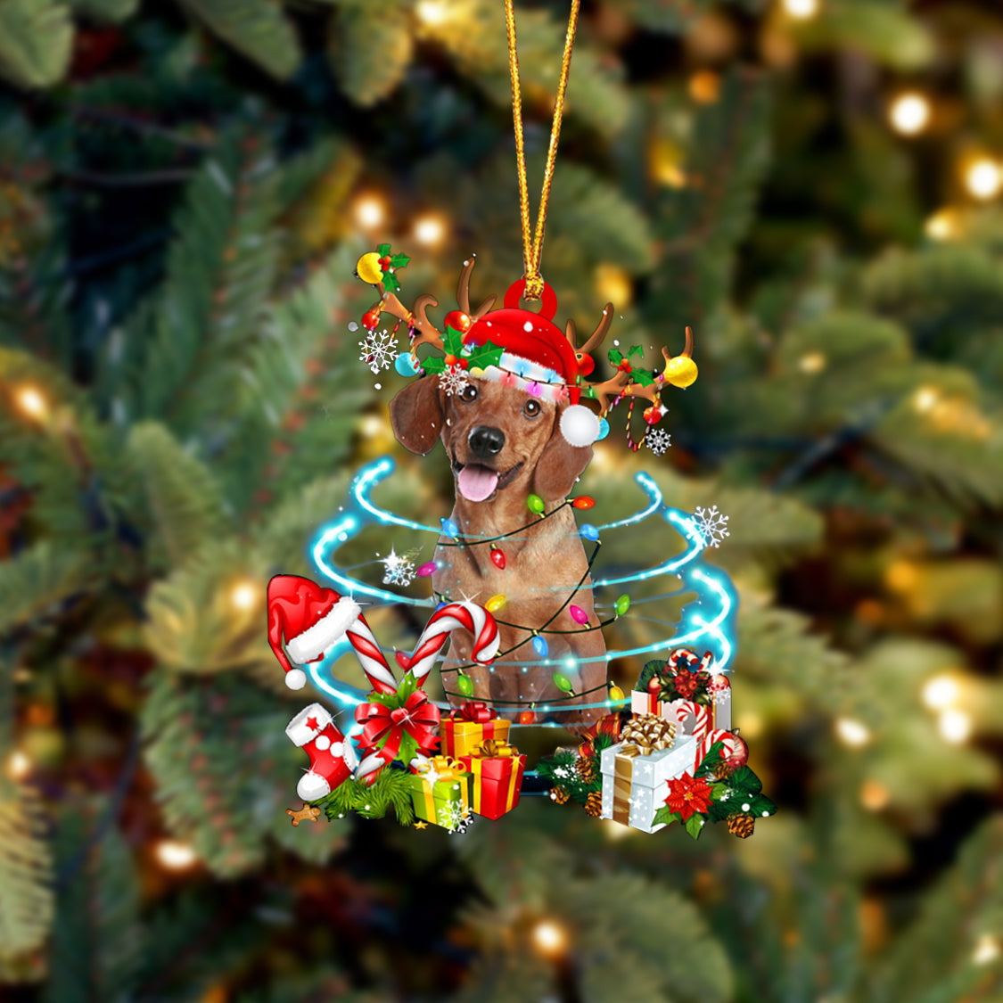 Dachshund-Christmas Candy&amp;Gift-Two Sided Ornament