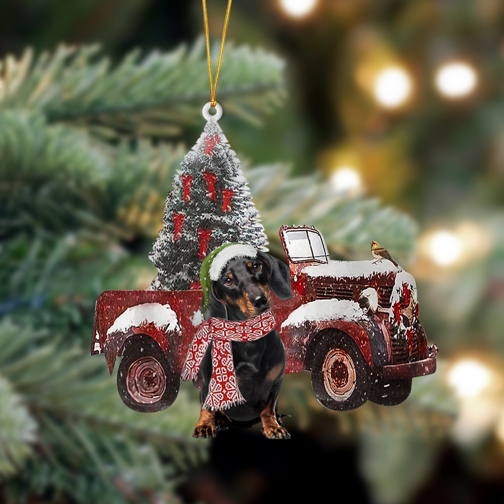 Dachshund-Christmas Truck Two Sided Ornament