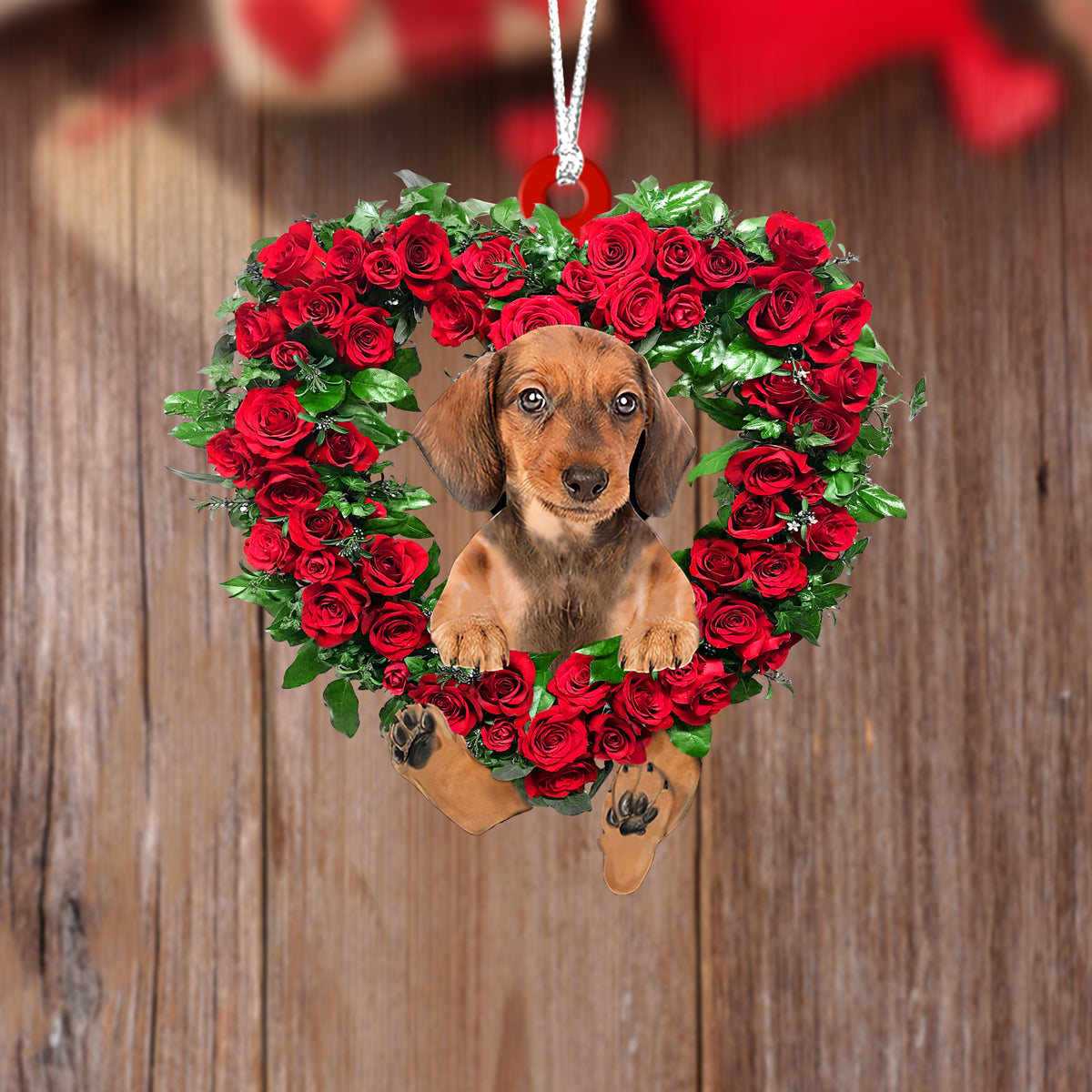 Dachshund-Heart Wreath Two Sides Ornament