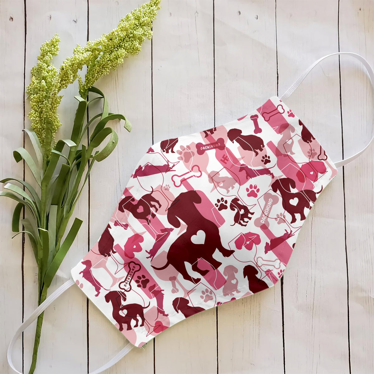 Dachshund &amp;amp; Wine Pattern EZ07 2707 Face Mask