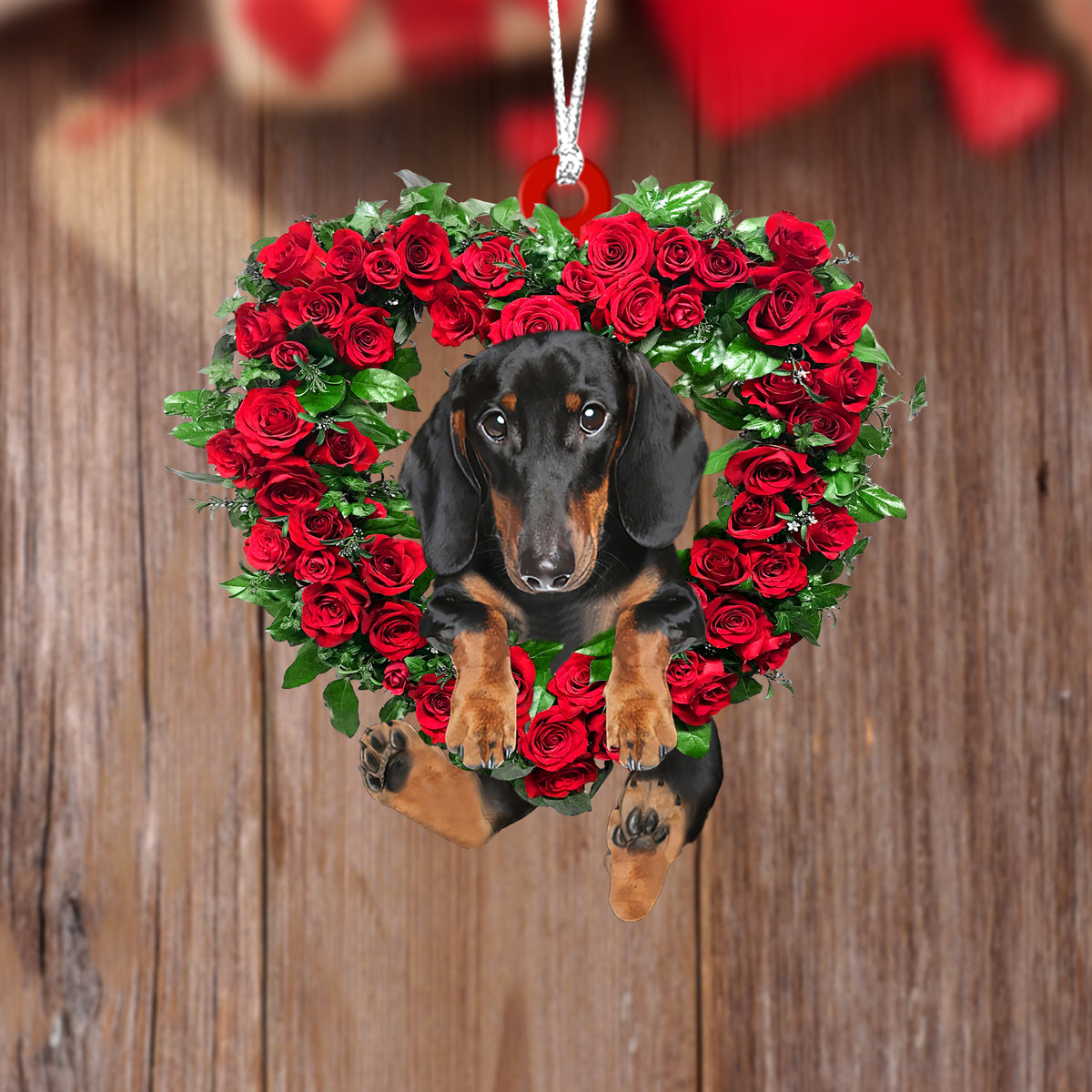 Dachshund1-Heart Wreath Two Sides Ornament
