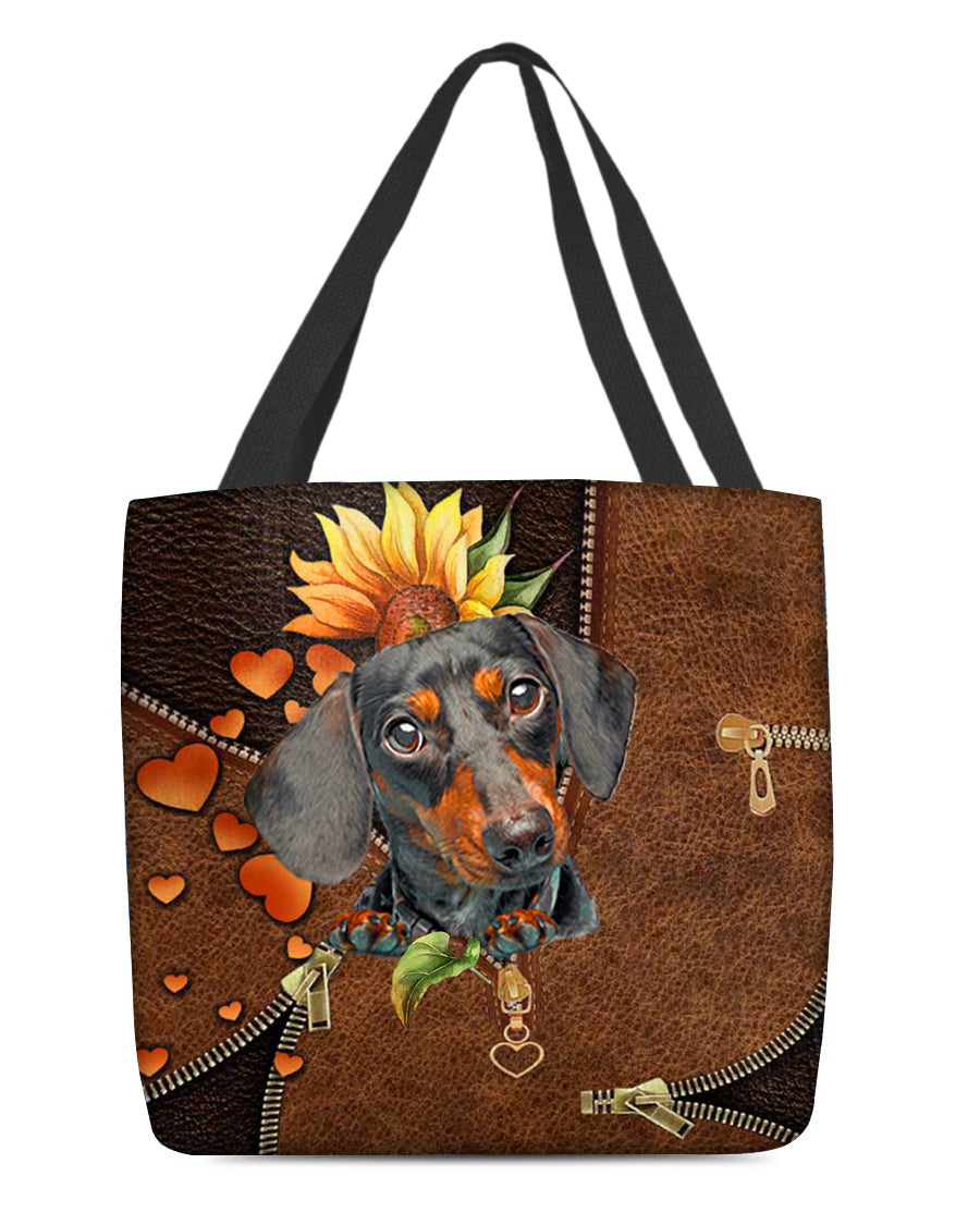 Dachshund-Sunflower&amp;zipper Cloth Tote Bag