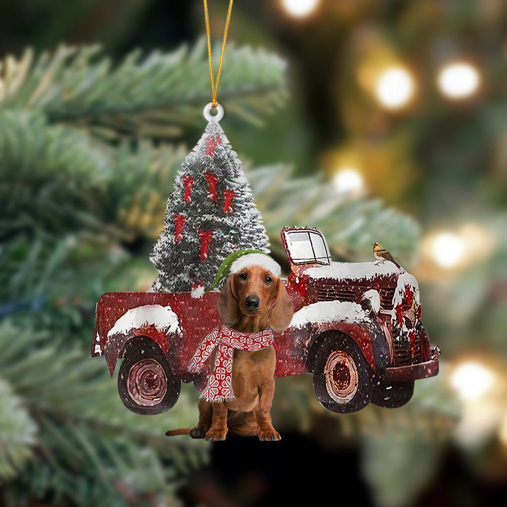 Dachshund 2-Christmas Truck Two Sided Ornament