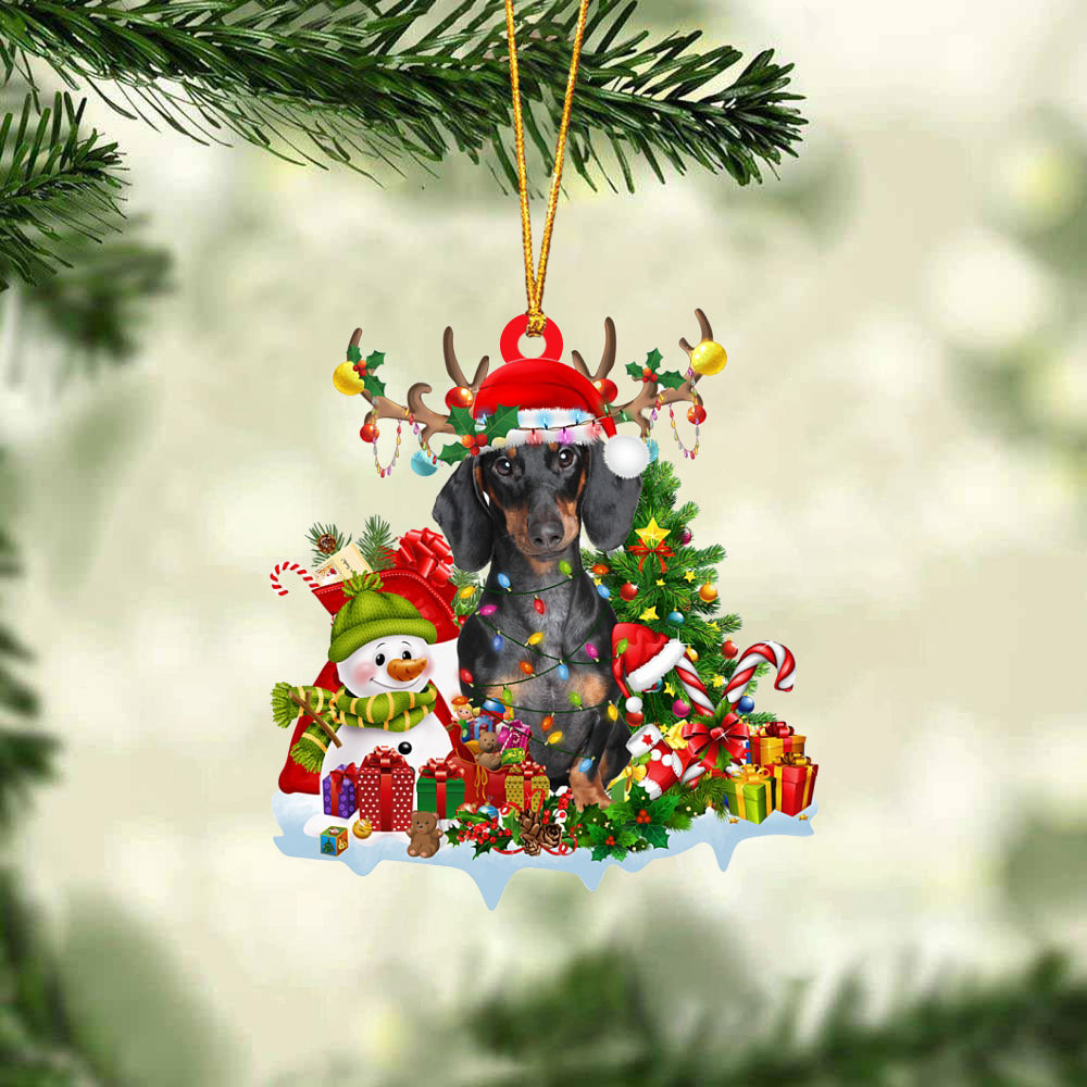 Dachshund 2-Elk & Snowman-Two Sided Ornament