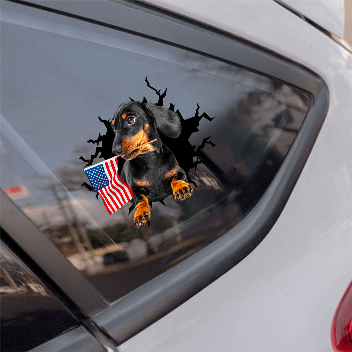 Dachshund 2 And American Flag Independent Day Car Sticker Decal