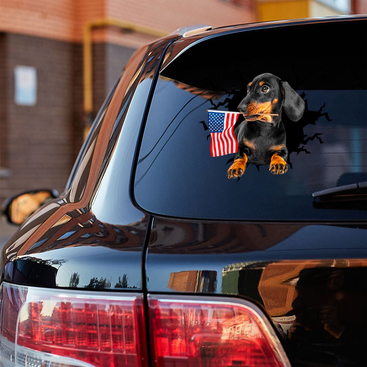 Dachshund 2 And American Flag Independent Day Car Sticker Decal