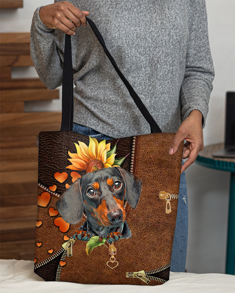 Dachshund-Sunflower&amp;zipper Cloth Tote Bag