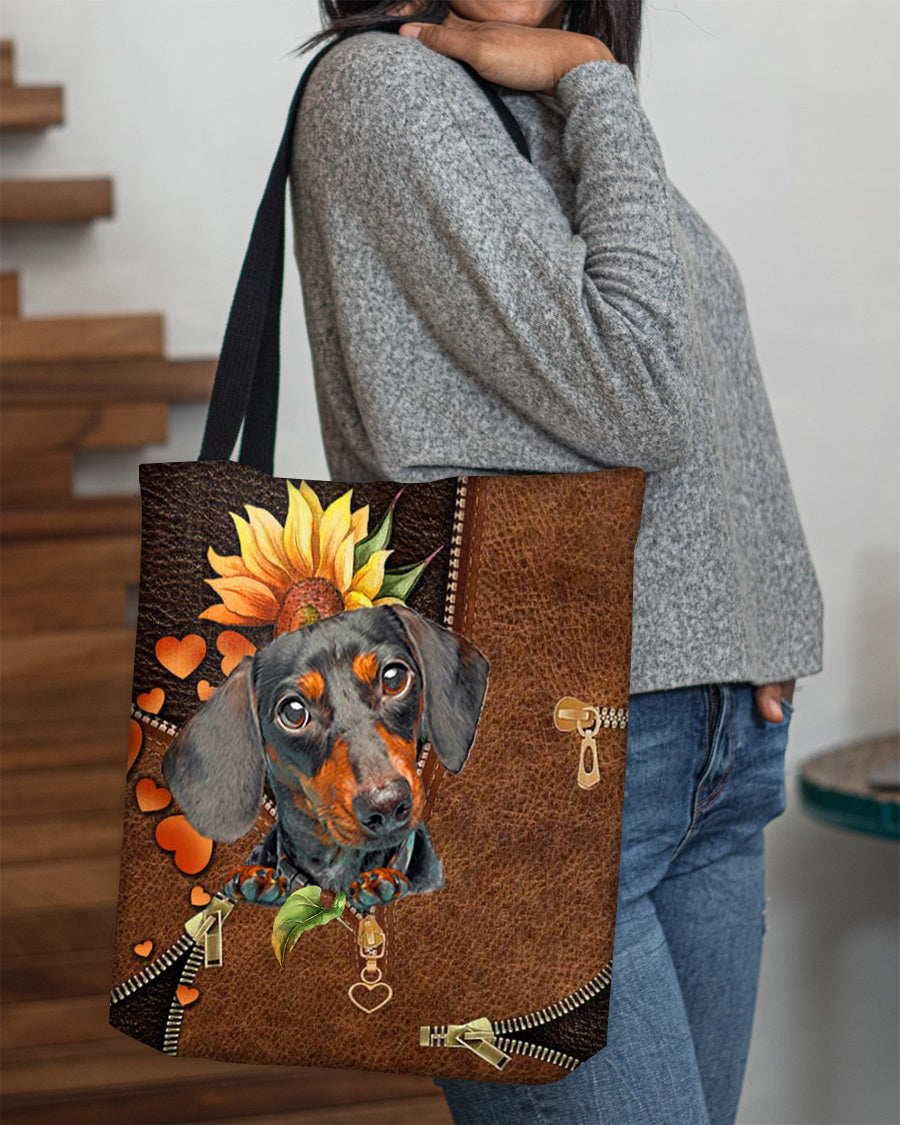 Dachshund-Sunflower&amp;zipper Cloth Tote Bag