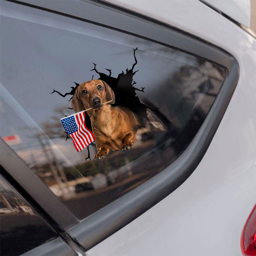 Dachshund And American Flag Independent Day Car Sticker Decal