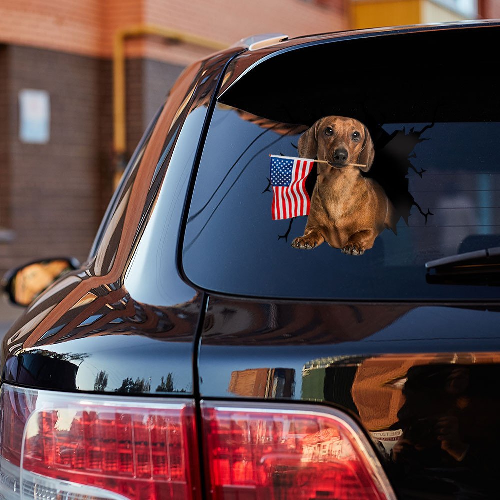 Dachshund And American Flag Independent Day Car Sticker Decal