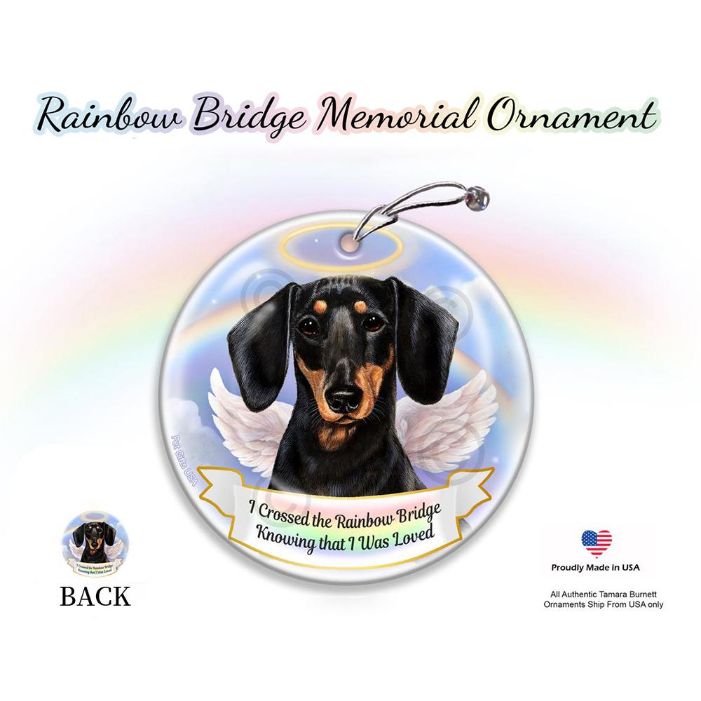 Rainbow Bridge Memorial-Dachshund Black &amp; Tan Porcelain Hanging Ornament
