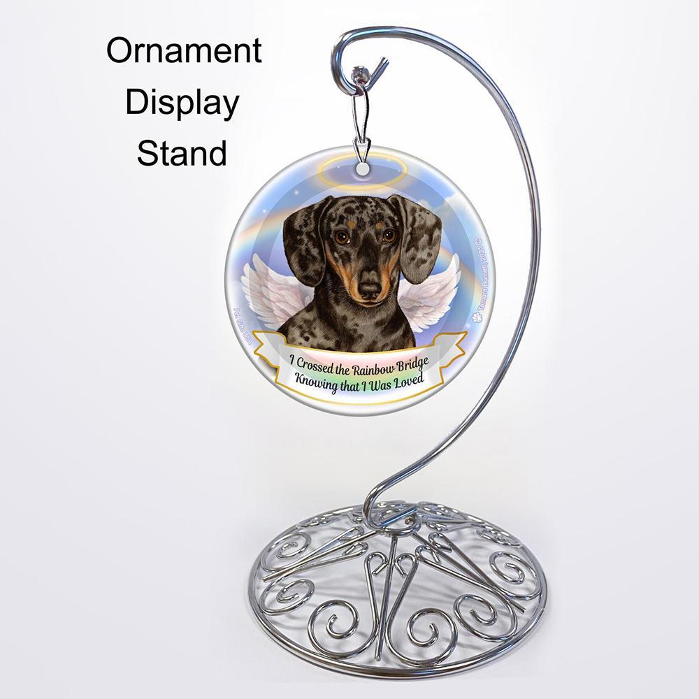 Rainbow Bridge Memorial-Dachshund Dapple Chocolate &amp; Tan Porcelain Hanging Ornament