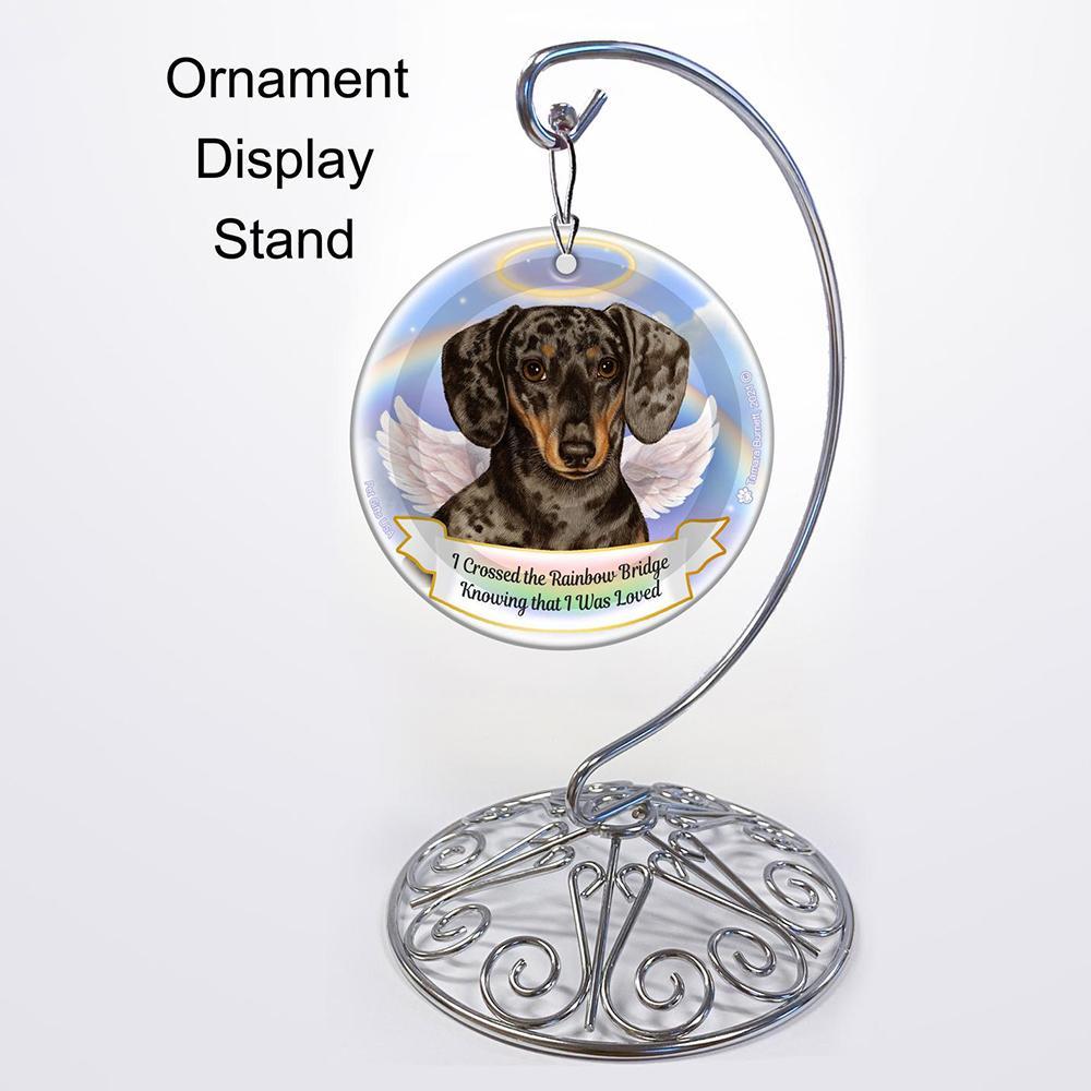 Rainbow Bridge Memorial-Dachshund Dapple Chocolate & Tan Porcelain Hanging Ornament