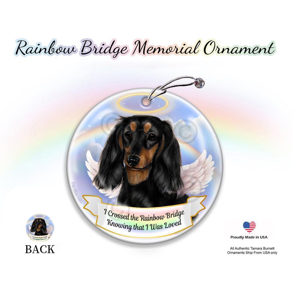 Rainbow Bridge Memorial-Dachshund LH Black &amp; Tan Porcelain Hanging Ornament