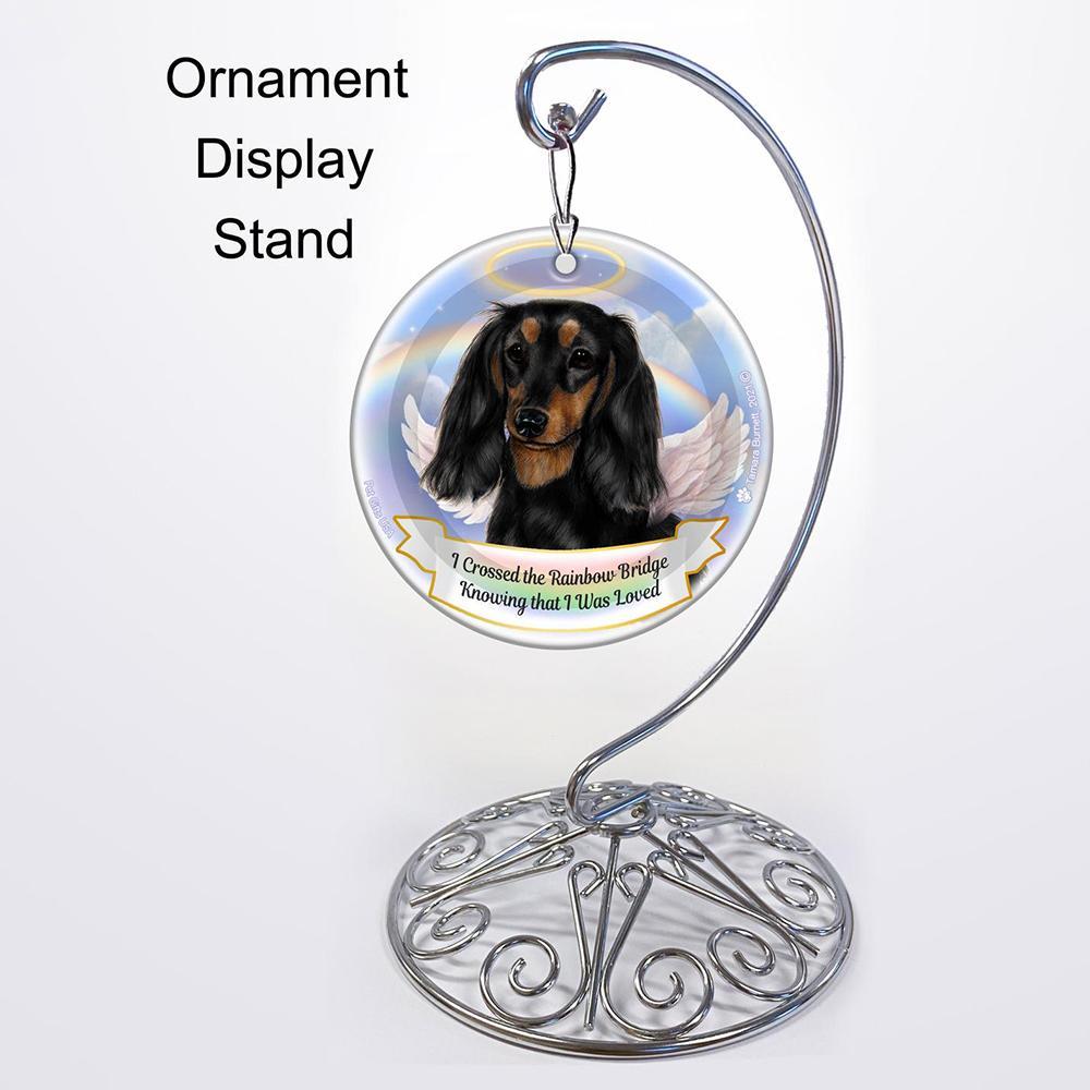Rainbow Bridge Memorial-Dachshund LH Black &amp; Tan Porcelain Hanging Ornament