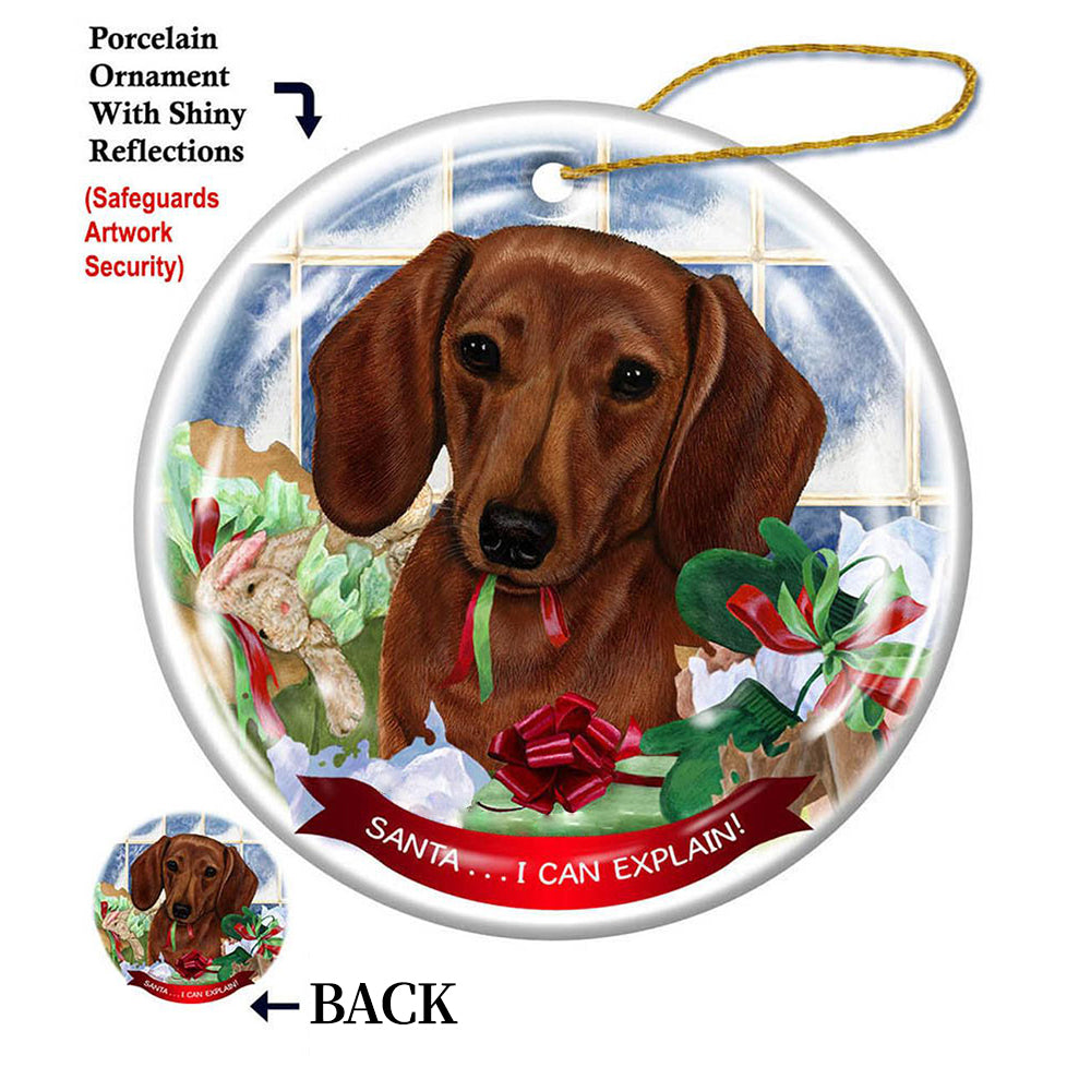 Dachshund Smooth Red Porcelain Hanging Ornament