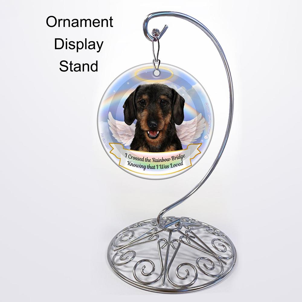 Rainbow Bridge Memorial-Dachshund WH Black & Tan Porcelain Hanging Ornament