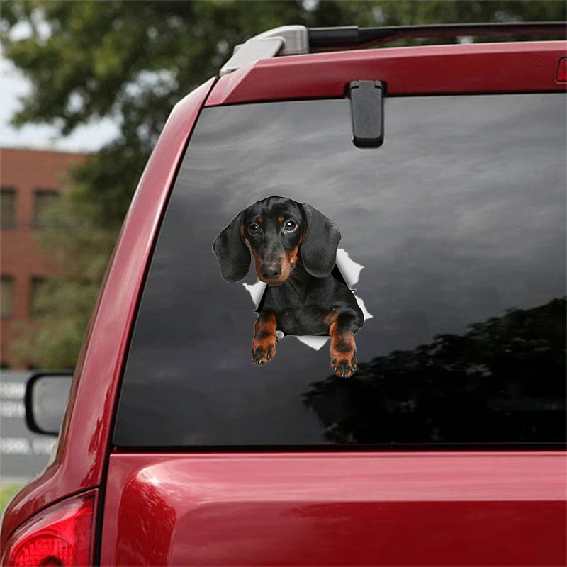 Cute Dachshund CRACK CAR STICKER