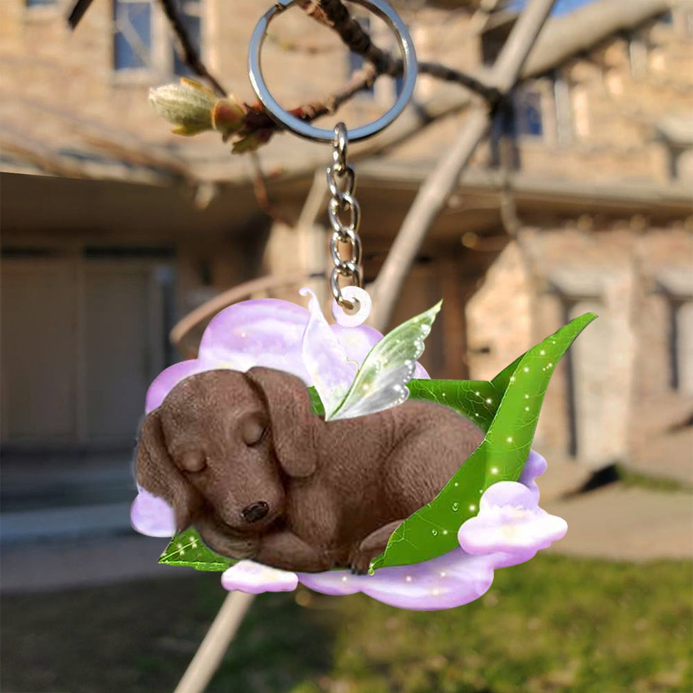 Dachshund-Sleep On Fallen Leaves Flat Acrylic Keychain