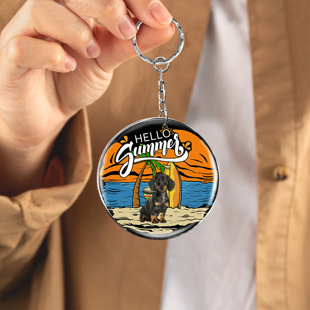 Hello Summer-Round Resin Epoxy Metal Keychain