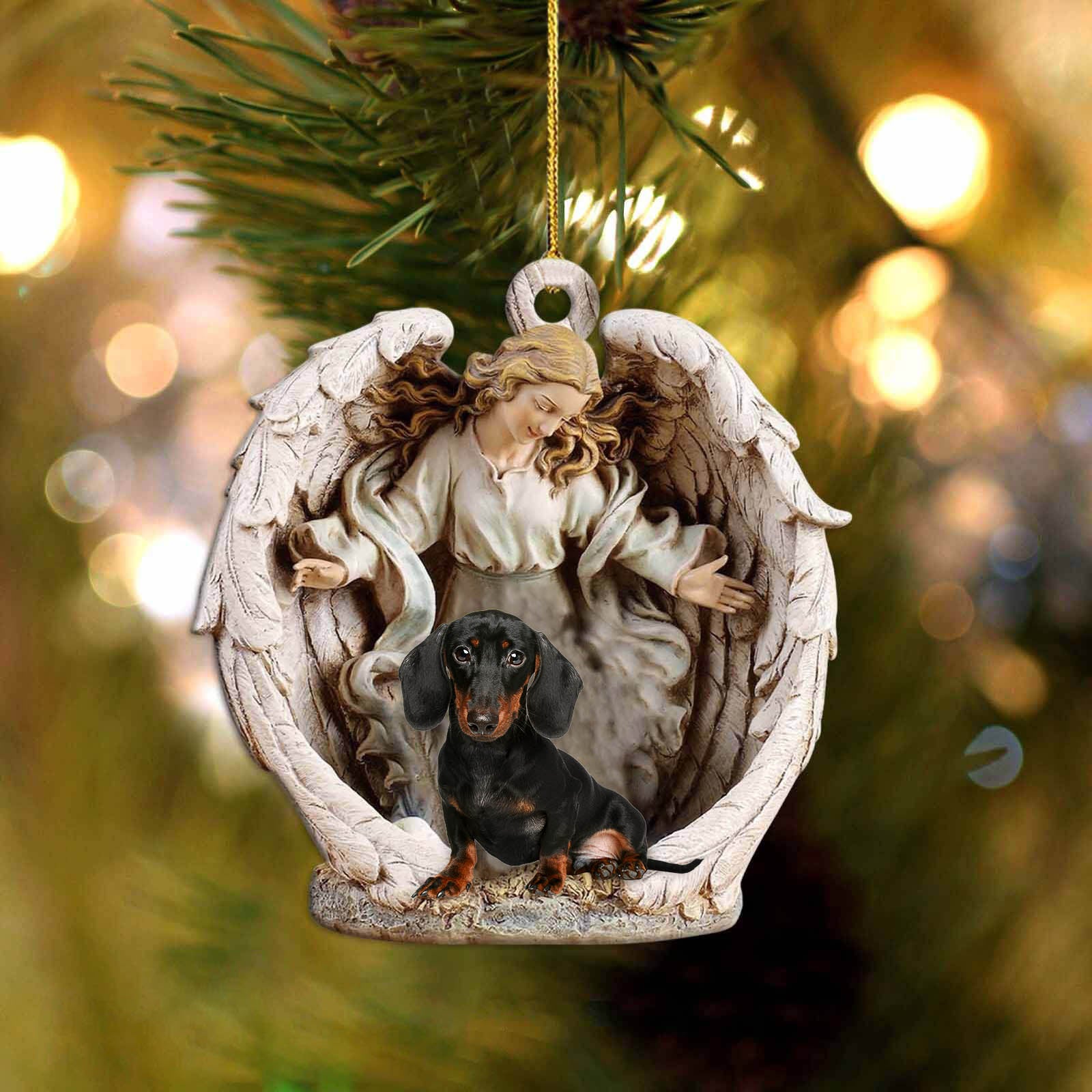 Dachshund (4)-Angel Hug Winter Love Two Sided Ornament