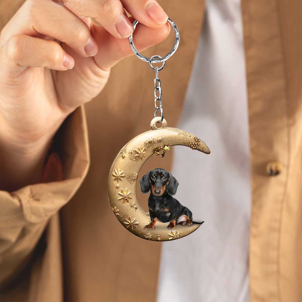 Dachshund (4)-Dog &amp; Moon Flat Acrylic Keychain
