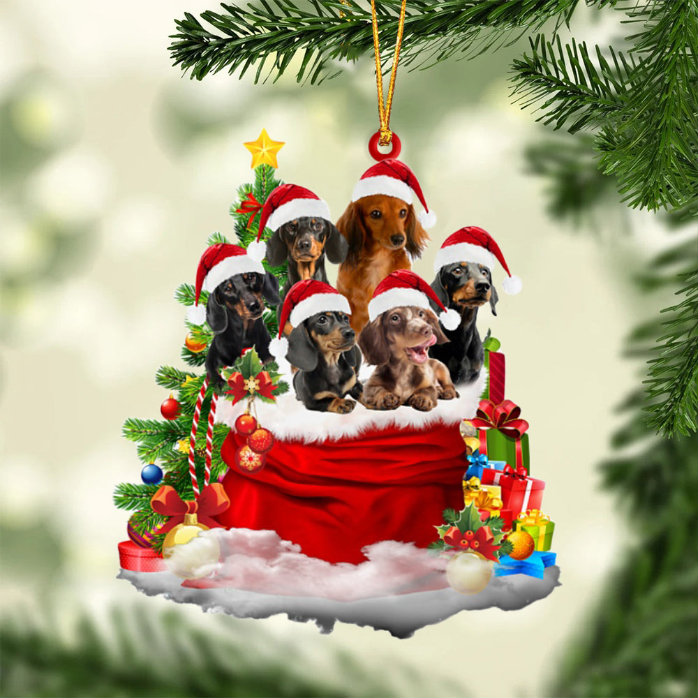 CHRISTMAS BAG&DOGS-TWO SIDED ORNAMENT