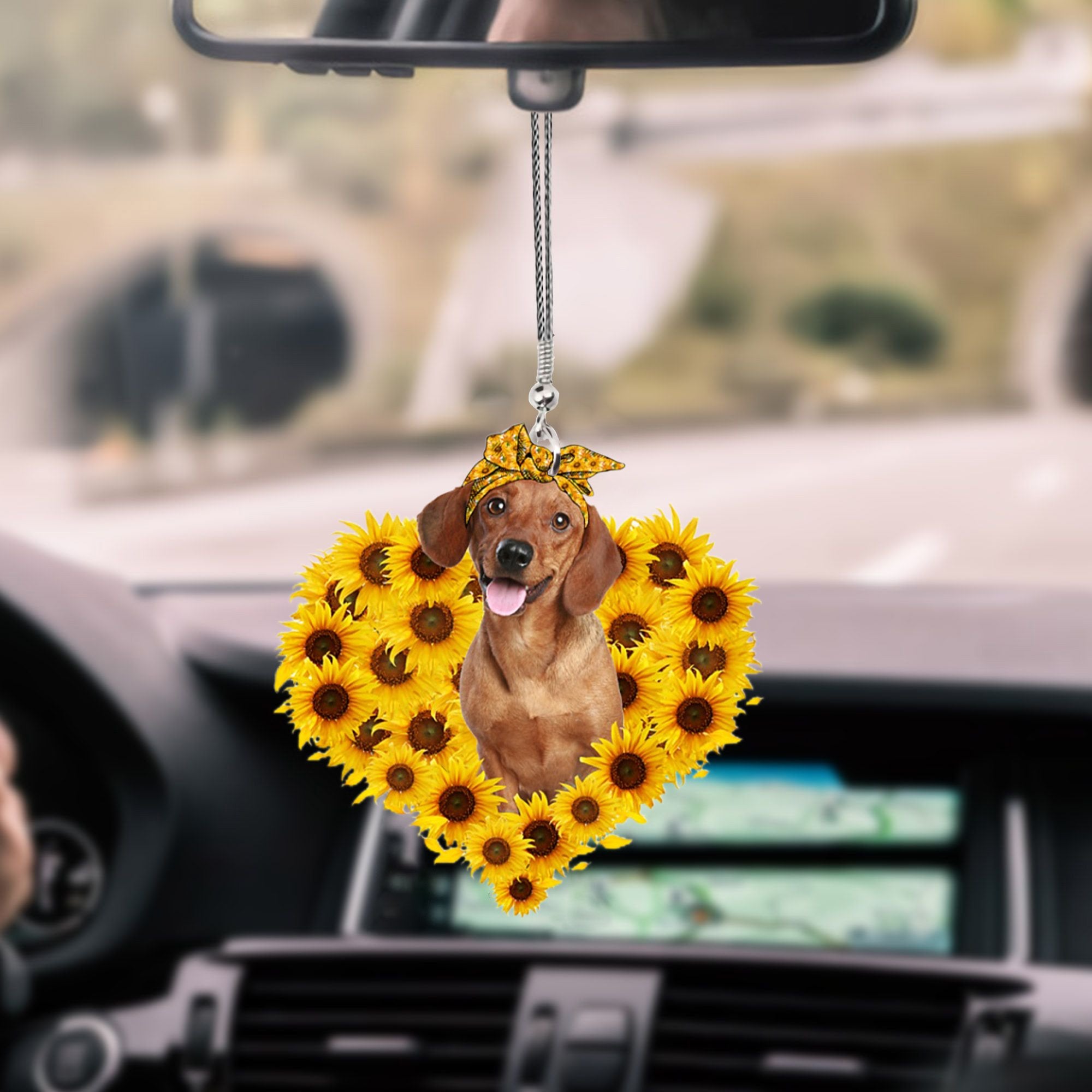 Dachshund-Sunflower Heart gift Car Ornament