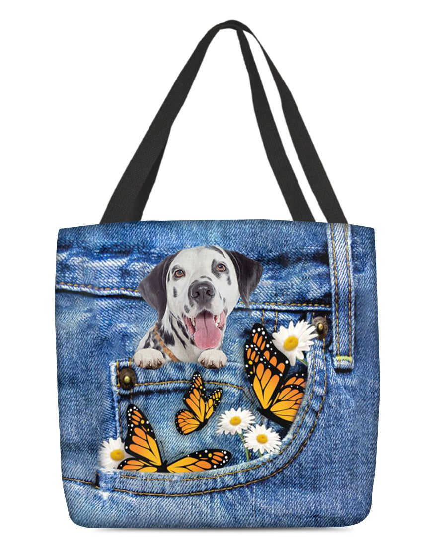 Dalmatian-Butterfly Daisies Fait-CLOTH TOTE BAG