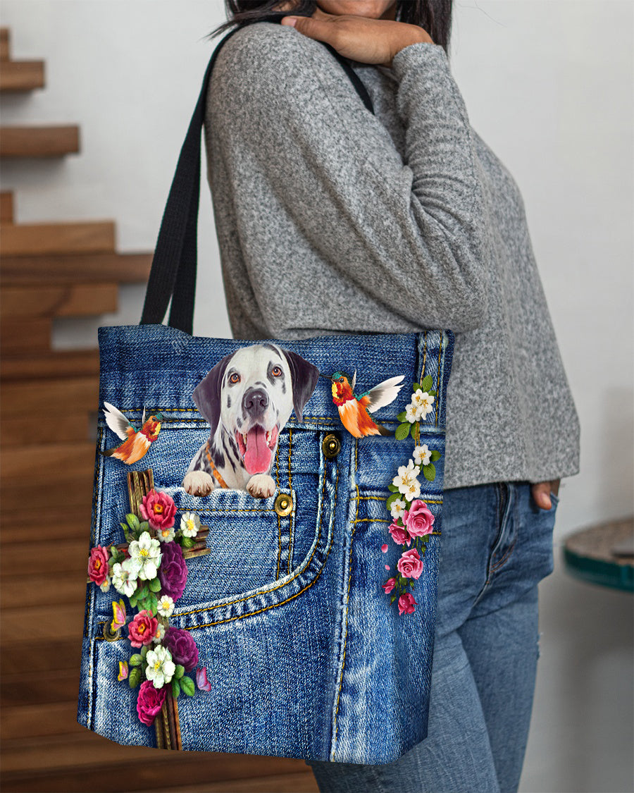 Dalmatian-Cardinal &amp; Cross Flower Cloth Tote Bag
