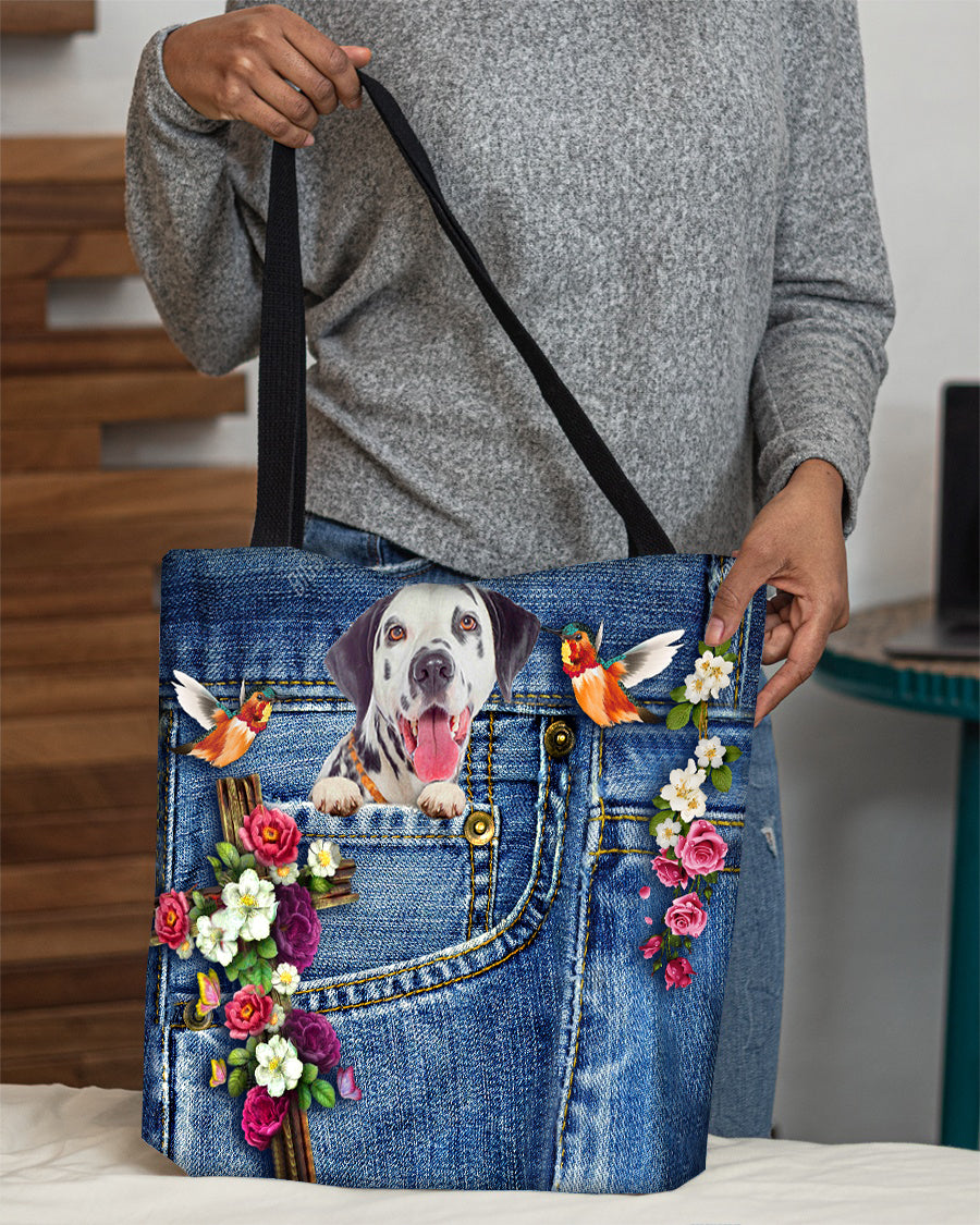Dalmatian-Cardinal &amp; Cross Flower Cloth Tote Bag