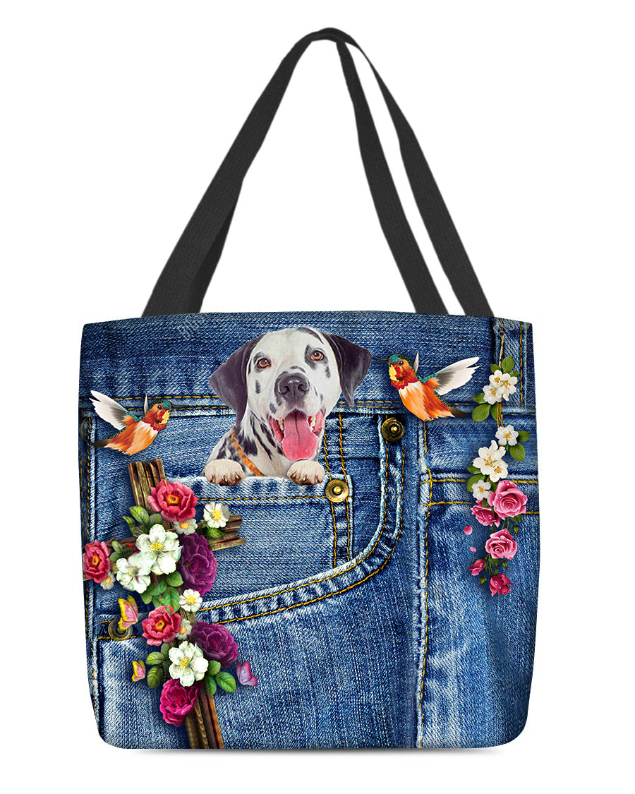 Dalmatian-Cardinal &amp; Cross Flower Cloth Tote Bag