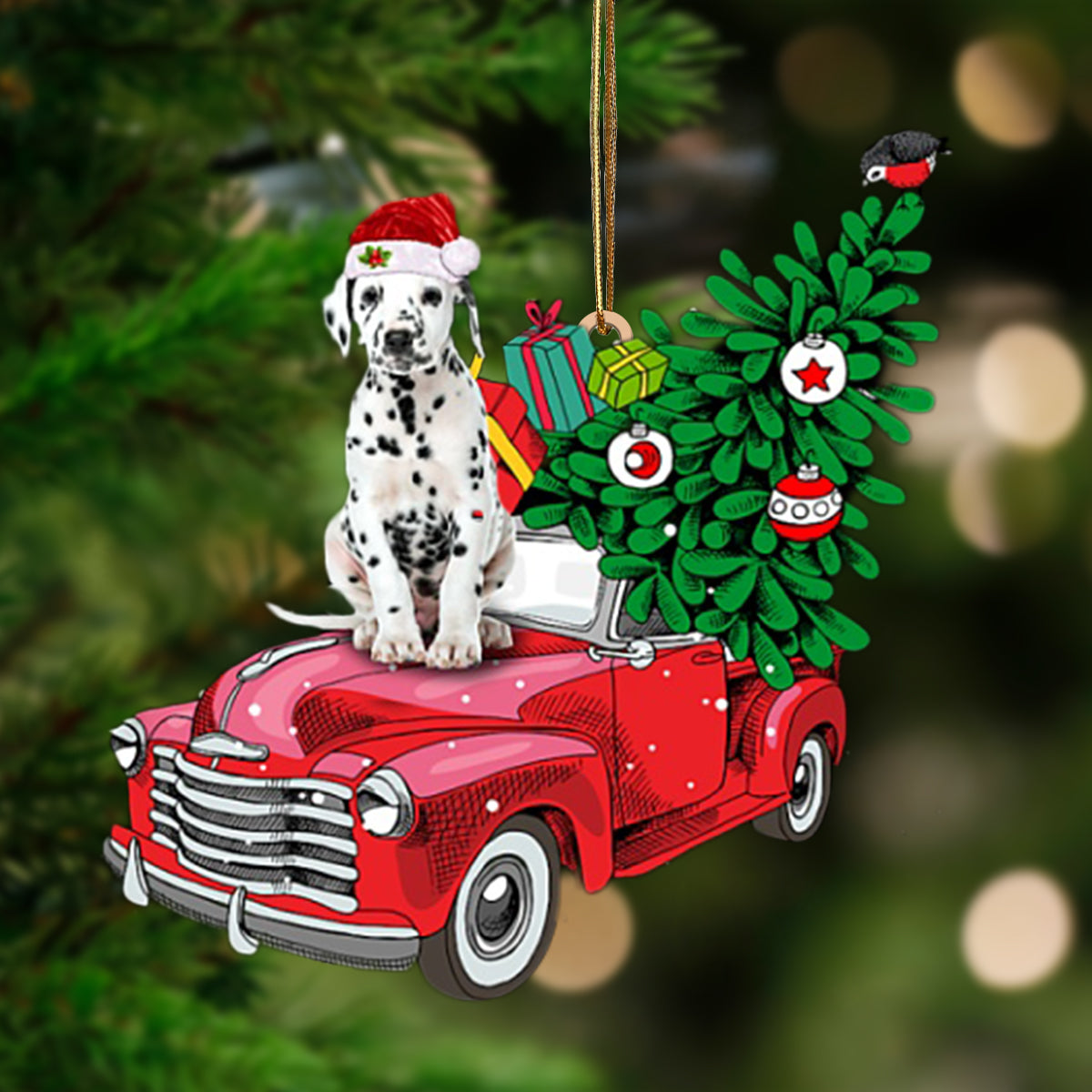 Dalmatian-Pine Truck Hanging Ornament