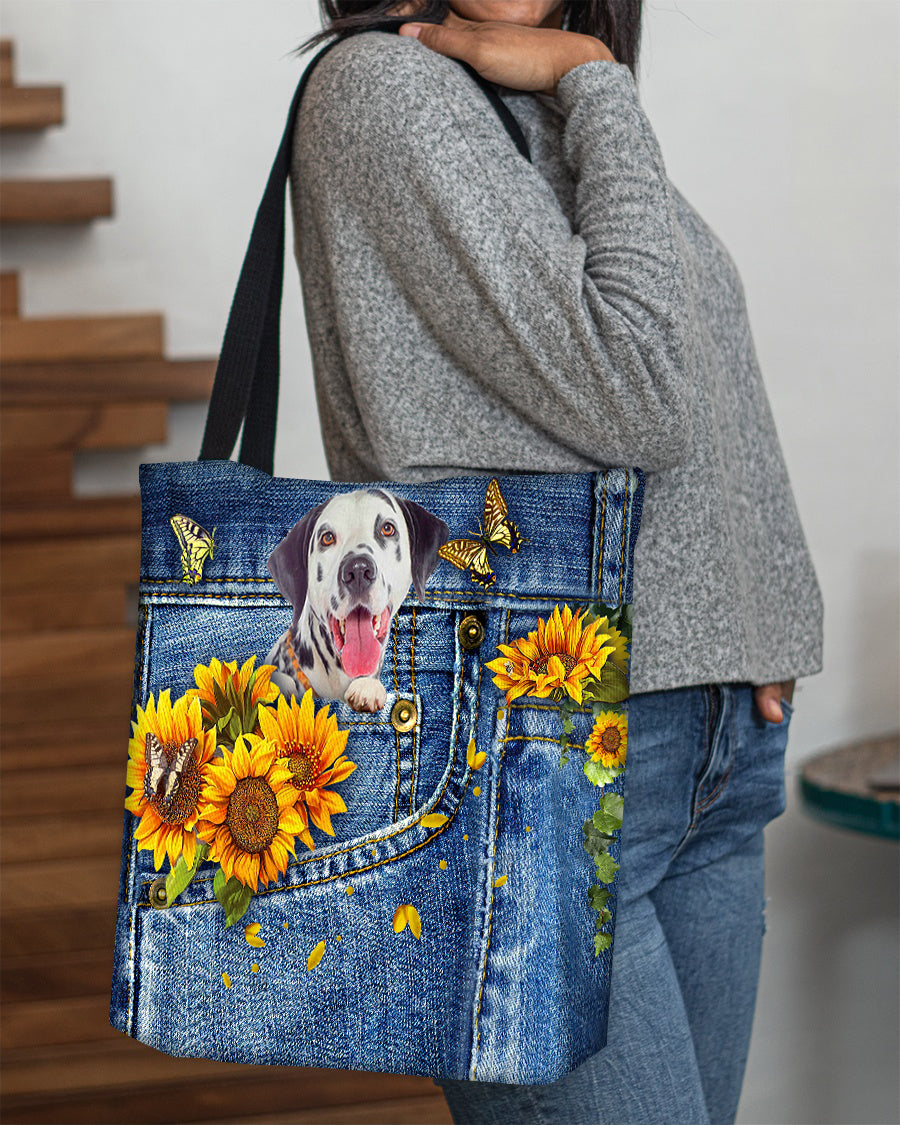 Dalmatian-Sunflowers &amp; Butterflies Cloth Tote Bag